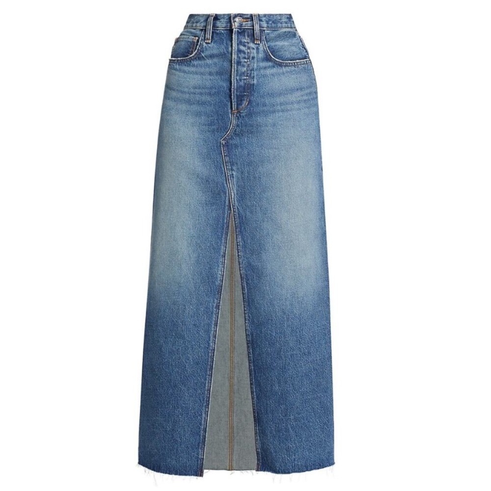 Favorite Daughter Sadie High Rise Denim Jean Front Slit Midi Maxi Skirt Camden